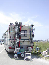 Moho with custom racks brimming with gear