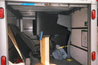 Simulator strapped into U-Haul trailer