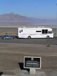 Ready to fire up both engines (570HP) and go for the combined motorhome+toad Land Speed Record.