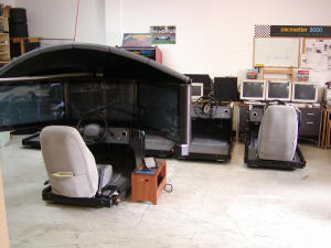 Completed simulator with five chassis behind